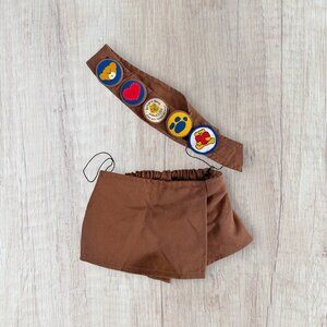 Build A Bear Girl Scout Brownie Brown Uniform Skirt Sash Badge Outfit Plush Toy